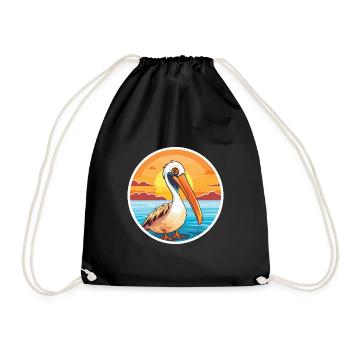 Pelikan Lustige Karikatur Kawaii Strand Illustration - Turnbeutel - Schwarz - Vorne