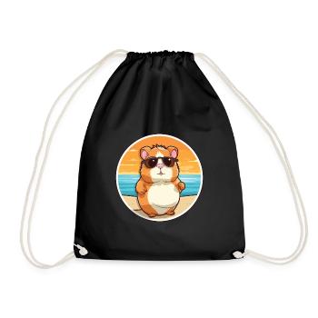 Hamster Lustige Karikatur Kawaii Strand Illustration - Turnbeutel - Schwarz - Vorne