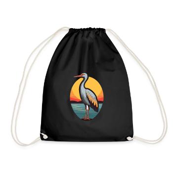 Kranich Lustige Karikatur Kawaii Strand Illustration - Turnbeutel - Schwarz - Vorne