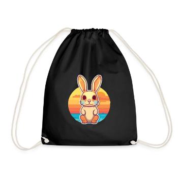 Hase lustige Karikatur Kawaii Strand Illustration - Turnbeutel - Schwarz - Vorne