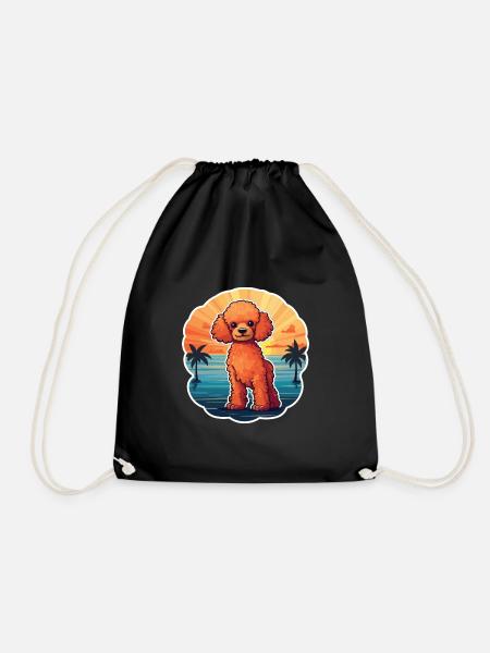 Pudel Hund Lustige Karikatur Kawaii Strand Illustration - Turnbeutel - Schwarz
