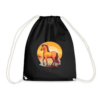 Pferd lustige Karikatur Kawaii Strand Illustration - Turnbeutel - Schwarz - Vorne