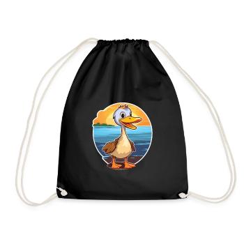 Goose Funny Cartoon Kawaii Beach Illustration - Drawstring Bag - black - Front