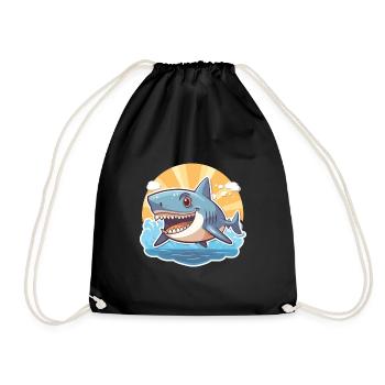 Hai Lustige Karikatur Kawaii Strand Illustration - Turnbeutel - Schwarz - Vorne
