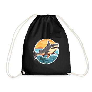 Requin drôle de dessin animé kawaii plage illustration - Sac de sport léger - noir - Devant