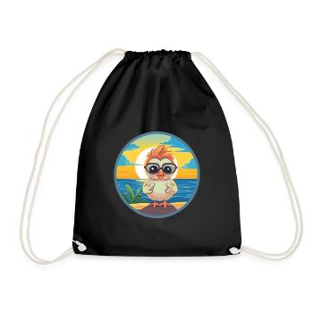 Chick Cute Funny Cartoon Kawaii Book Beach - Drawstring Bag - black - Front