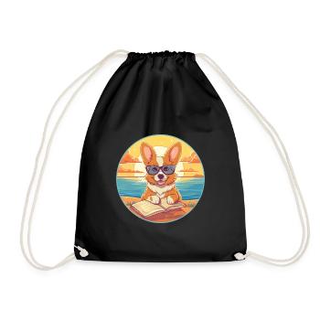 Corgi Chien Mignon Drôle Dessin Animé Kawaii Livre Plage - Sac de sport léger - noir - Devant