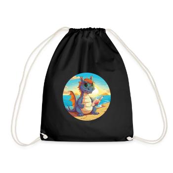 Drache Niedlich Lustige Karikatur Kawaii Buch Strand - Turnbeutel - Schwarz - Vorne