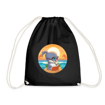 Delfin Niedlich Lustige Karikatur Kawaii Buch Strand - Turnbeutel - Schwarz - Vorne