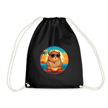 Cochon d’Inde Mignon Drôle Dessin Animé Kawaii Livre Plage - Sac de sport léger - noir - Devant