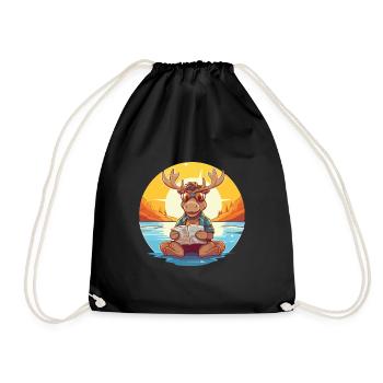 Elch Niedliche Lustige Karikatur Kawaii Buch Strand - Turnbeutel - Schwarz - Vorne