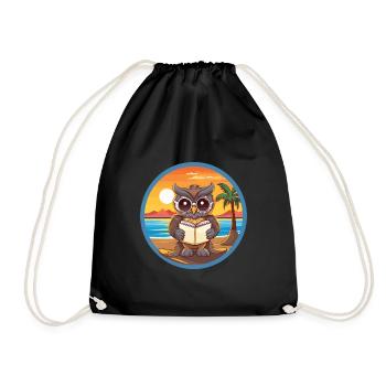 Eule Niedliche Lustige Karikatur Kawaii Buch Strand - Turnbeutel - Schwarz - Vorne