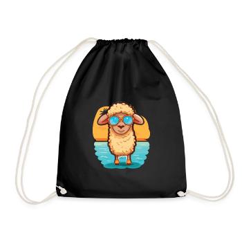Schaf lustige Karikatur Kawaii Strand Illustration - Turnbeutel - Schwarz - Vorne