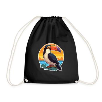 Toucan Funny Cartoon Kawaii Beach Illustration - Drawstring Bag - black - Front