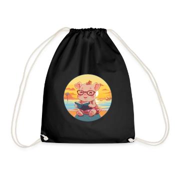 Cochon Mignon Drôle Dessin Animé Kawaii Livre Plage - Sac de sport léger - noir - Devant