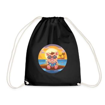 Cochon Mignon Drôle Dessin Animé Kawaii Livre Plage - Sac de sport léger - noir - Devant