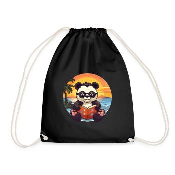 Panda Mignon Drôle Dessin Animé Kawaii Livre Plage - Sac de sport léger - noir - Devant