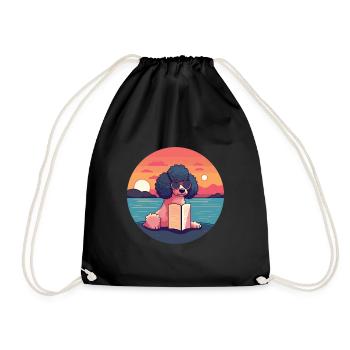Pudel Niedlich Lustige Karikatur Kawaii Buch Strand - Turnbeutel - Schwarz - Vorne