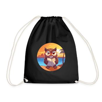 Eule Niedliche Lustige Karikatur Kawaii Buch Strand - Turnbeutel - Schwarz - Vorne