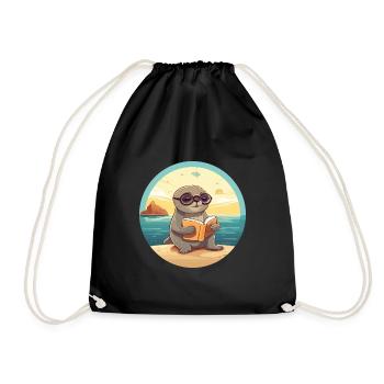 Siegel Niedliche Lustige Karikatur Kawaii Buch Strand - Turnbeutel - Schwarz - Vorne