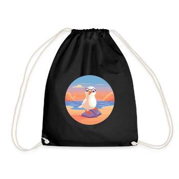 Mouette Mignon Drôle Dessin Animé Kawaii Livre Plage - Sac de sport léger - noir - Devant