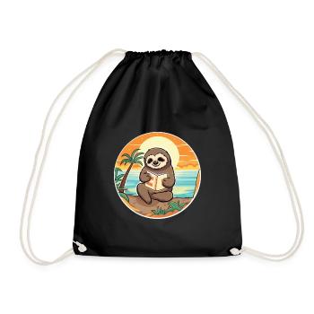 Faultier Niedliche Lustige Karikatur Kawaii Buch Strand - Turnbeutel - Schwarz - Vorne