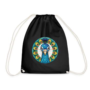 Pfau Buntes Aquarell Tier Illustration - Turnbeutel - Schwarz - Vorne