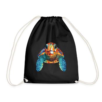 Sea Turtle Colorful Watercolor Animal Illustration - Drawstring Bag - black - Front