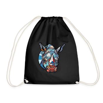 Rhinoceros Colorful Watercolor Animal Illustration - Drawstring Bag - black - Front