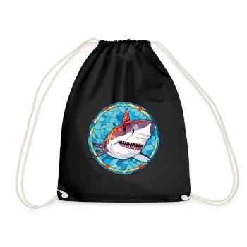 Shark Colorful Watercolor Animal Pet Illustration - Drawstring Bag - black - Front
