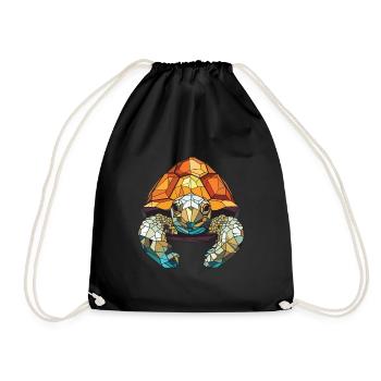 Tortoise Colorful Watercolor Animal Illustration - Drawstring Bag - black - Front