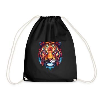 Tiger Colorful Watercolor Animal Pet Illustration - Drawstring Bag - black - Front