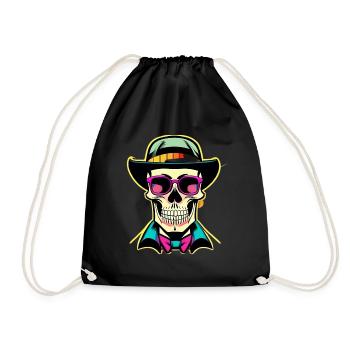 Hipster Totenkopf - Turnbeutel - Schwarz - Vorne