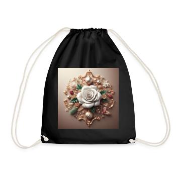 White flower - Drawstring Bag - black - Front