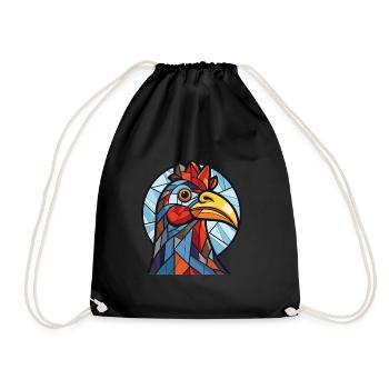 Chicken Colorful Watercolor Animal Illustration - Drawstring Bag - black - Front