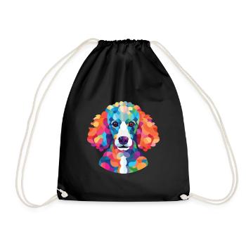 Poodle Dog Colorful Watercolor Animal Illustration - Drawstring Bag - black - Front