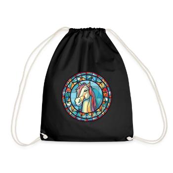 Pony Colorful Watercolor Animal Pet Illustration - Drawstring Bag - black - Front
