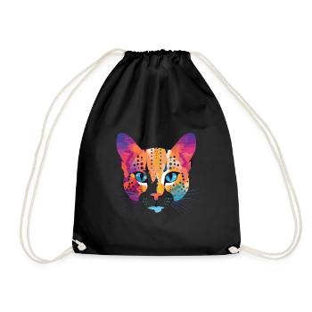 Australian Spotted Mist Cat Colorful Watercolor - Drawstring Bag - black - Front