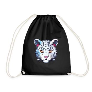 Léopard des neiges bébé chat coloré dessin animé aquarelle - Sac de sport léger - noir - Devant