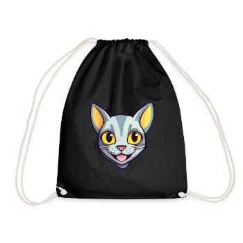 Arabian Egyptian Mau Cat Cartoon Watercolor Art - Drawstring Bag - black - Front