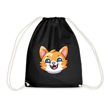 Bambino Cat Cartoon Watercolor Illustration - Drawstring Bag - black - Front