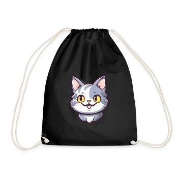 American Shorthair Cat Cartoon Watercolor Clipart - Drawstring Bag - black - Front