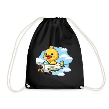 Cute Duck Aviator Design - Drawstring Bag - black - Front