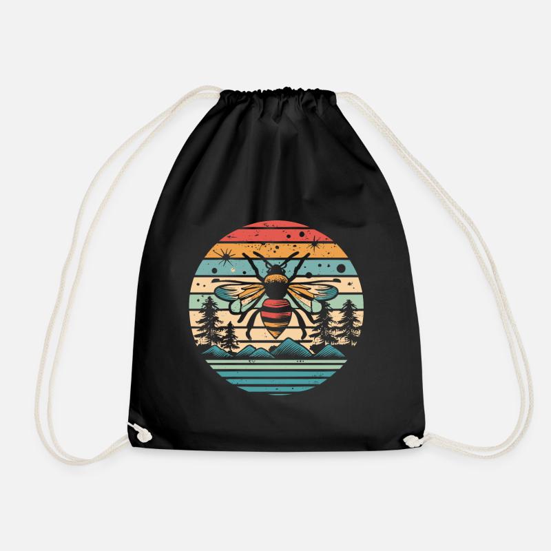 Retro Sunset Bee - Drawstring Bag - black