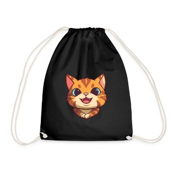 German Rex Cat Cartoon Watercolor Illustration - Drawstring Bag - black - Front