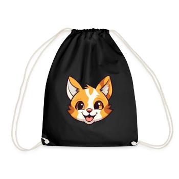 Pixie Bob Cat Cartoon Watercolor Illustration - Drawstring Bag - black - Front