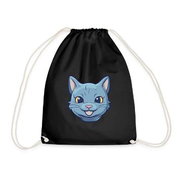 Russian Blue Cat Cartoon Watercolor Illustration - Drawstring Bag - black - Front