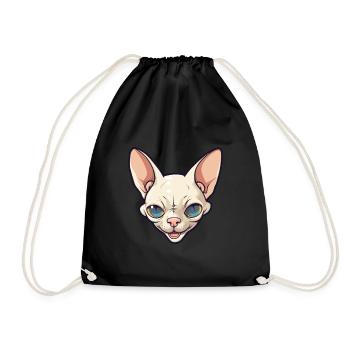Sphynx Cat Cartoon Watercolor Illustration - Drawstring Bag - black - Front