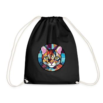 American Wirehair Cat Colorful Watercolor Cartoon - Drawstring Bag - black - Front