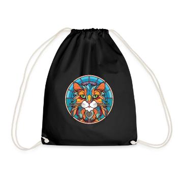 British Longhair Cat Colorful Watercolor Cartoon - Drawstring Bag - black - Front